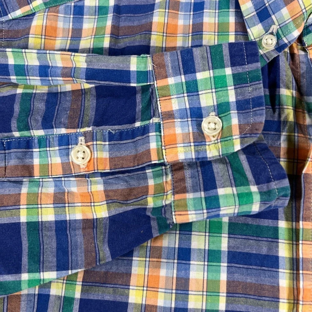 Ralph Lauren Shirt Youth Boys Large Blue Green Plaid Long Sleeve Button Down